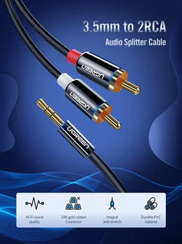 Кабель аудио Ugreen AV116 AUX 3.5 mm to 2RCA 1m Черный (10749)