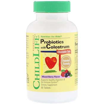 Пробиотики ChildLife для Детей с Молозивом Probiotics with Colostrum Вкус Ягод 90 жевательных таблеток