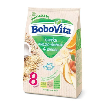 Молочна каша Bobovita мультизлакова апельсин, банан, персик, груша 8міс (3851)