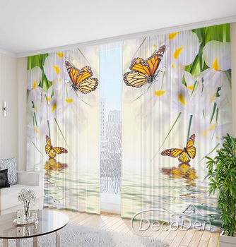 3D Фото Штори PHOTODECOR "Метелики та іриси над водою"