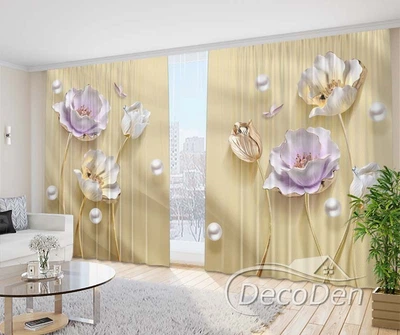 Фото Шторы PHOTODECOR "Маки и жемчуг с бабочками"