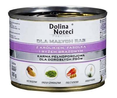 Консерви для собак Dolina Noteci Premium з кроликом, квасолею та коричневим рисом - 185г