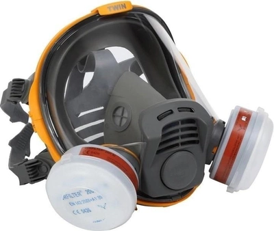 Противогаз MILLA Panarea Twin с двумя фильтрами A1P2 полнолицевая защитная маска от газов и паров/пыли, черная