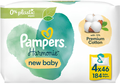 Вологі серветки Pampers Harmonie New Baby 4 x 46 шт (8006540815762)