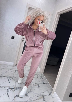 Fashions • Велюровый спортивный костюм Maura Fashions 46 пудра (1605-ди)