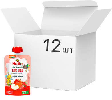 Упаковка пюре Holle Red Bee органическое с яблоком и клубникой с 8 месяцев 100 г х 12 шт (7640161877009)