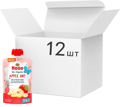Упаковка пюре Holle Apple Ant органическое с яблоком, бананом и грушей с 6 месяцев 100 г х 12 шт (7640161877238)