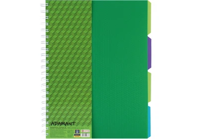 Книга канцелярська на спіралі А4 120 аркушів # офсет OPTIMA Adamant 20843-04 пластикова обкладинка з розділювачами та перфорацією, зелена /O20843-04/