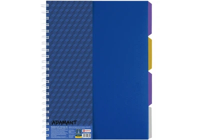 Книга канцелярська на спіралі А4 120 аркушів # офсет OPTIMA Adamant 20843-02 пластикова обкладинка з розділювачами та перфорацією, синя /O20843-02/