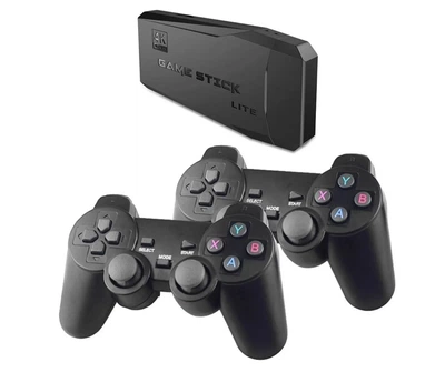 Портативная игровая приставка Game Stick 4K HDMI для телевизора с двумя беспроводными джойстиками, Черный