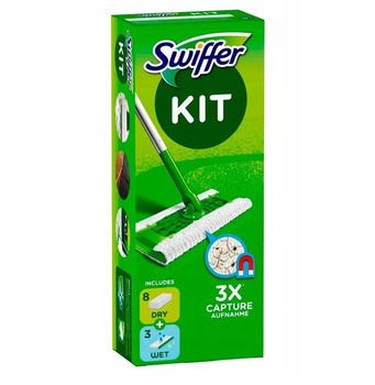 Швабра для миття підлоги Swiffer Kit 8 сухих і 3 вологі серветки для прибирання пилу з підлоги (8006540316764)