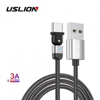 Кабель Type-C - USB (1m) поворотний на 180 ° роз'єм 3.0 A Fast Charging для смартфонів планшетів дата-кабель швидкої зарядки та передачі даних USLION US0132 Silver