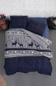 Комплект постільної білизни First Choice Flannel Happiness Blue фланель 220-200 см синій