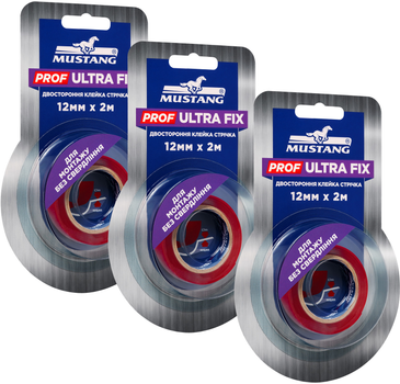 Двухсторонняя лента Mustang PROF ULTRA FIX Прозрачная 12 мм х 2 м х 3 шт (PUF122)