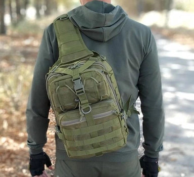 Однолямочный тактический рюкзак Tactic городской военные рюкзак 15 л Олива (ta15-olive)