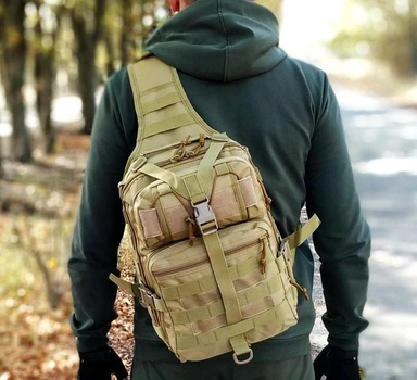 Однолямочный тактический рюкзак Tactic городской военные рюкзак 15 л Койот (ta15-coyote)