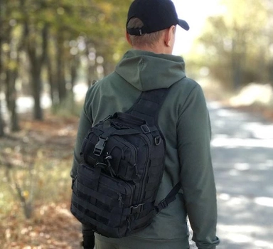 Однолямочный тактический рюкзак Tactic городской военные рюкзак 15 л Черный (ta15-black)