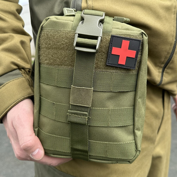 Аптечка підсумок на пояс з molle військова сумка - підсумок аптечка Tactic тактична армійська аптечка Олива (1025-olive)