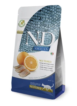 Беззерновой сухой корм Farmina N&D Ocean Herring & Orange Neutered для стерилизованных кошек с селедкой и апельсином 1.5 кг