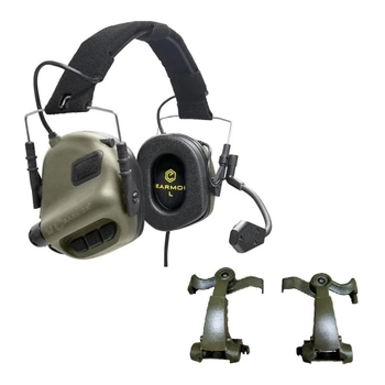 Активні навушники тактичні Earmor M32 mod3 Зелений + кріплення чебурашки Earmor M16C