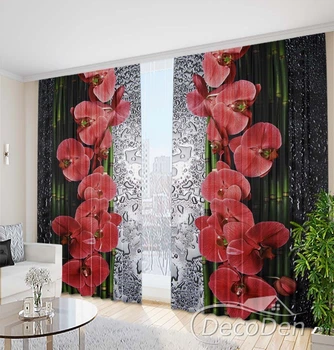 3D Фото Шторы PHOTODECOR "Красные орхидеи и бамбук" 1 кв.м
