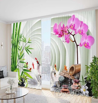 3D Фото Шторы PHOTODECOR "Бамбук и тоннель с рыбками и лебедями" 1 кв.м