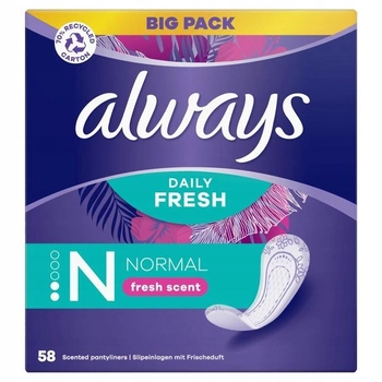 Щоденні гігієнічні прокладки Always Dailies Normal Fresh & Protect 58 шт (4015400565574)