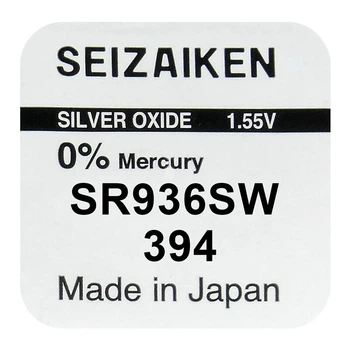 Батарейка часовая серебрянно-цинковая Seiko 394 SR936SW (G9, 380, AG9), 1.55V, блистер