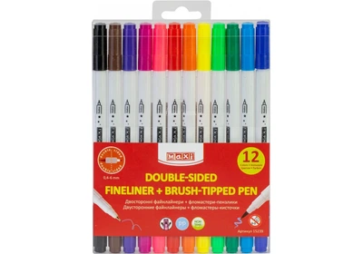 Фломастери-пензлики BRUSH-TIPPED + лайнери 2в1, 12 кольорів, лінія 0,4-6 мм
