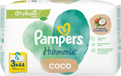 Вологі серветки Pampers Harmonie Coco 3 x 44 шт (8006540810286)