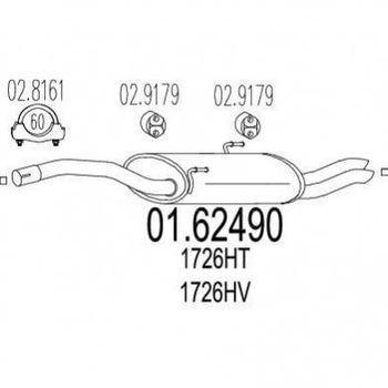 Глушитель MTS 0162490 Peugeot Expert, 806; Citroen Jumpy; Fiat Scudo 9456188280, 1730L9, 1730L8