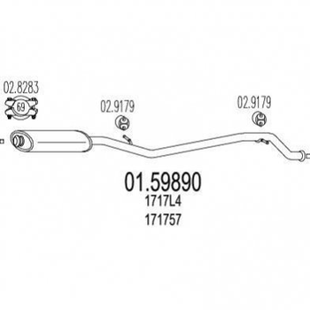 Глушитель средний MTS 0159890 Peugeot 406 1717L4, 171782, 171757