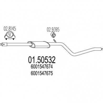 Глушник середній MTS 0150532 Renault Logan; Dacia Logan 6001547675, 6001547674