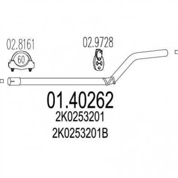 Труба глушника MTS 0140262 Volkswagen Caddy 2K0253201B, 2K0253201