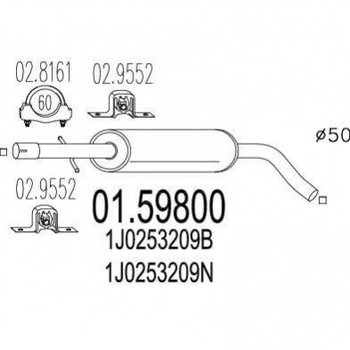 Глушитель средний MTS 0159800 Volkswagen Golf, Bora; Seat Toledo, Leon; Audi A3; Skoda Octavia 1J0253209B, 1J0253209N