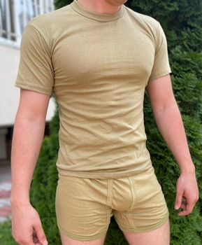 Комплект нательного мужского белья трусы и футболка повседневный для активного отдыха туризма из хлопка и эластана с анатомическим краем Койот L Kali