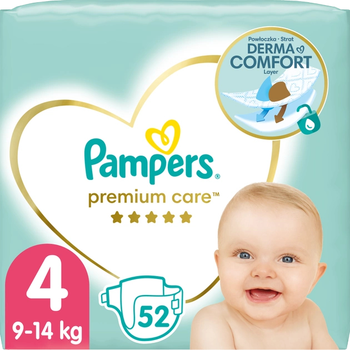 Pieluchy Pampers Premium Care Rozmiar 4 (9-14 kg) 52 szt (4015400278818)