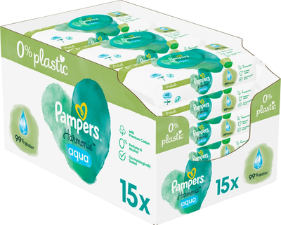 Chusteczki nawilżane Pampers Harmonie Aqua Baby Wipes 15 x 48 szt (8006540510247)