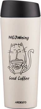 Термокружка ARDESTO Coffee Time Meowning 450 мл Нержавеющая сталь Бежевая (AR2645WC)