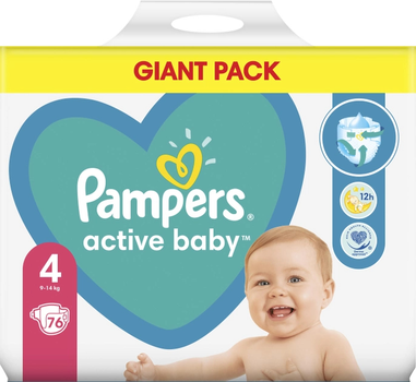 Pieluchy Pampers Active Baby Rozmiar 4 (9-14 kg) 76 szt (8001090949615)