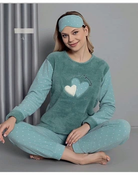 Пижама тёплая женская с длинным рукавом и штанами и повязкой для глаз FAWN 5011k XL Бирюзовый