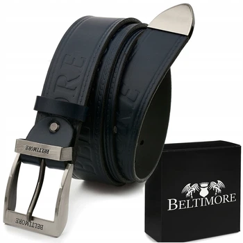 Чоловічий шкіряний ремінь для брюк, джинсів Beltimore синій (520-metal) 140 см