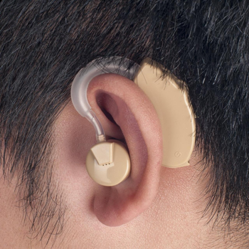 Слуховой аппарат Cyber Sonic Заушный усилитель слуха + 3 батарейки с кейсом для хранения Бежевый