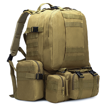 Рюкзак тактический +3 подсумка AOKALI Outdoor B08 75L Sand военный на регулируемых шлейках для тренировок