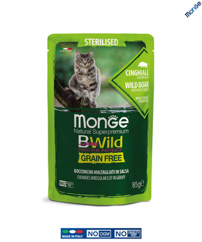 Беззерновой влажный корм Monge Cat Wet Bwild Grain Free Sterilised мясо дикого кабана с овощами 0.085 кг (012805)