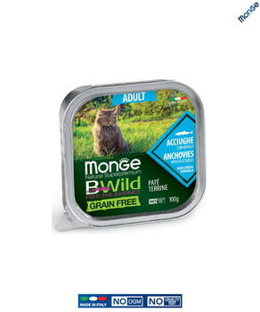 Беззерновой влажный корм Monge Cat Wet Bwild Grain Free Adult анчоус с овощами 0.1 кг (012874)
