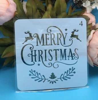 Новий рік трафарет Merry Christmas 13 на 13 см сірий