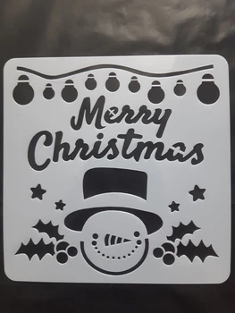 Новорічний трафарет на вікно Merry Christmas 15 на 15 см сірий