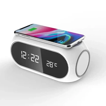 Бездротова зарядка з LED годинником, будильником, термометромHitech Wireless Charger 10W QI W228 біла