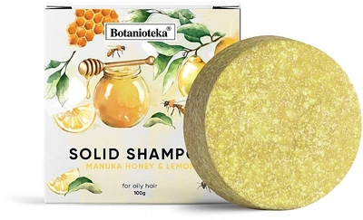 Твердий шампунь для жирного волосся "Лимон та мед манука" - Botanioteka Solid Shampoo For Oily Hair 90g.
